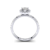 Gabriano Sadie 3 tırnaklı tektaş yüzük; GIA-HRD sertifikalı damla pırlanta ve beyaz altın montürün yandan görünüşü